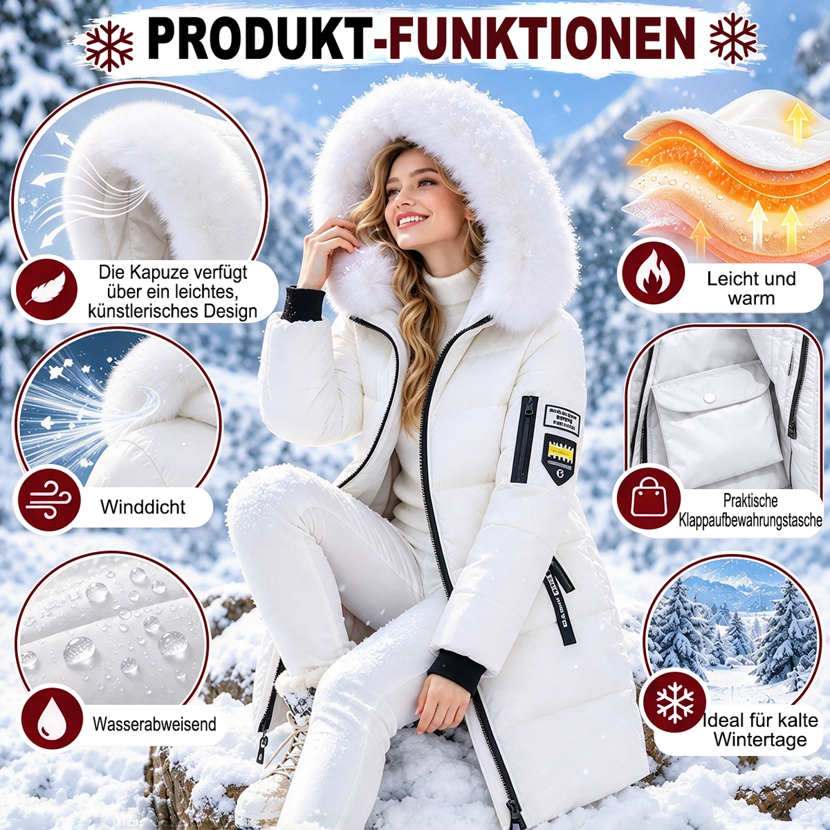 🔥 LETZTER TAG – 49 % RABATT 🔥 ❄️ Warmer Damen-Daunenmantel mit Kapuze und abnehmbarem Kunstfellkragen