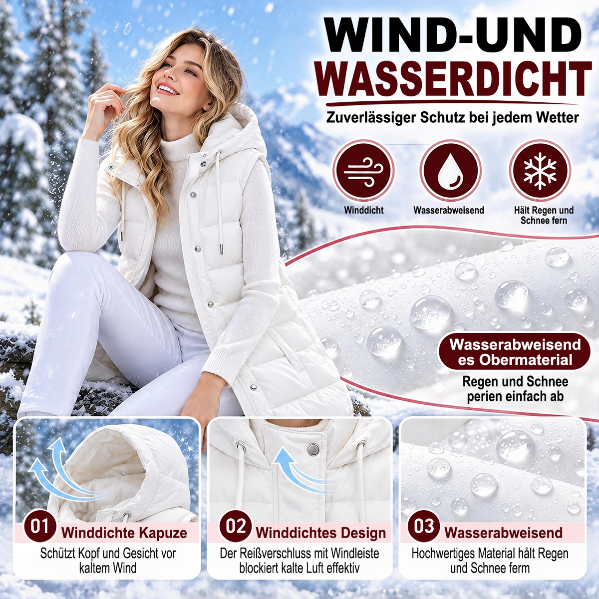 🚨 LETZTER TAG – 49 % RABATT 🚨 ❄️ Lange, warme Damen-Steppweste mit Kapuze