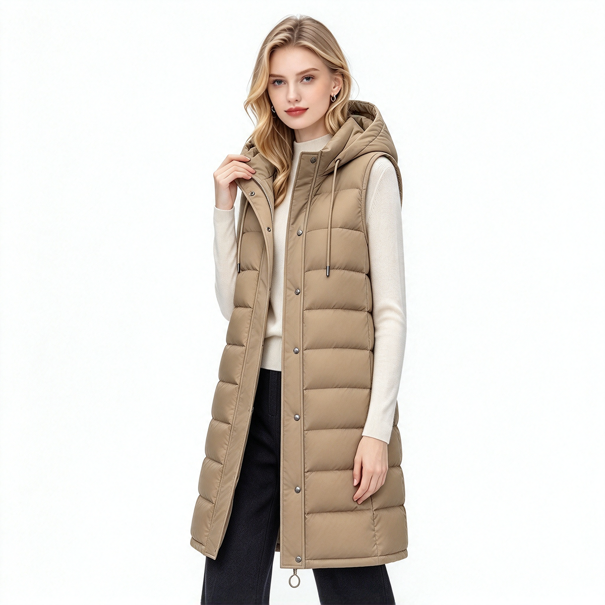 🚨 LETZTER TAG – 49 % RABATT 🚨 ❄️ Lange, warme Damen-Steppweste mit Kapuze