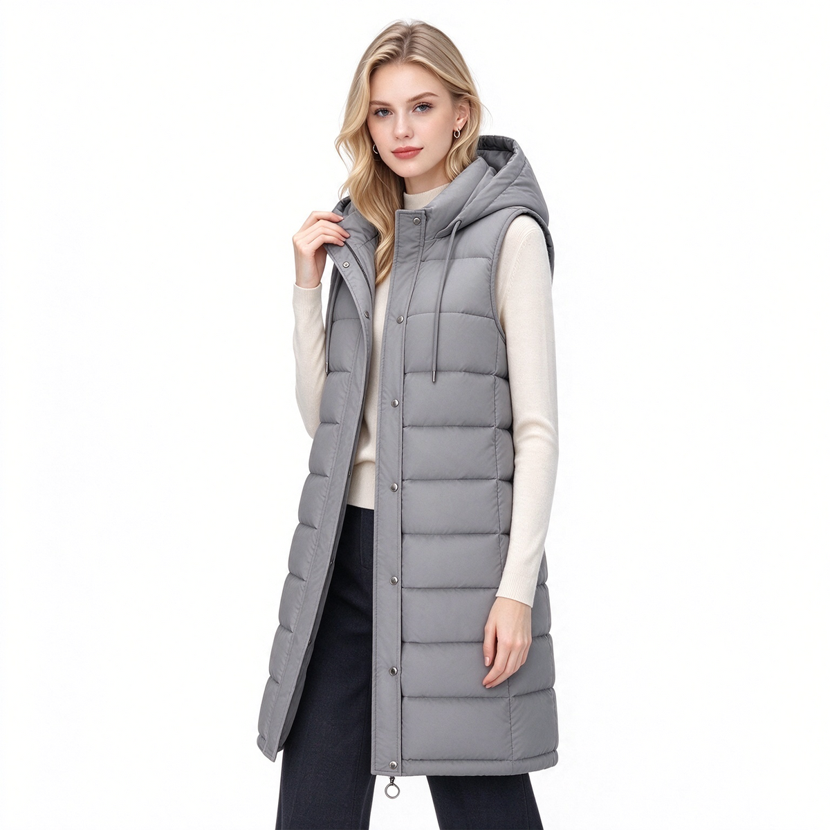 🚨 LETZTER TAG – 49 % RABATT 🚨 ❄️ Lange, warme Damen-Steppweste mit Kapuze