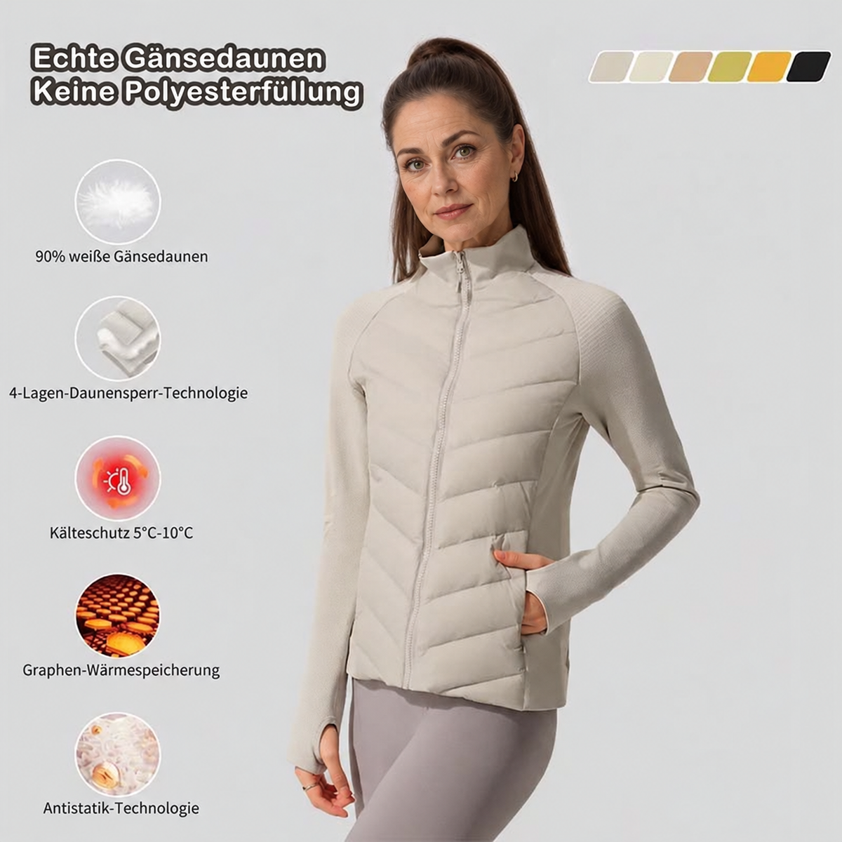 🔥 LETZTER TAG – 80% RABATT 🔥 🪶 Ultraleichte Damen-Daunenjacke mit 90 % Gänsedaunen | Wärmend & atmungsaktiv · Figurbetonter Schnitt · Stehkragen