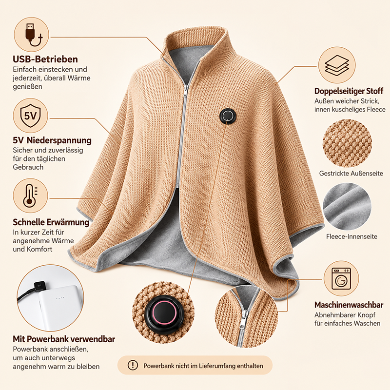 🖤WOCHENEND-SALE - 80% RABATT!!💥Den ganzen Winter warm bleiben — Tragbare elektrische Heizdecke als Schultertuch