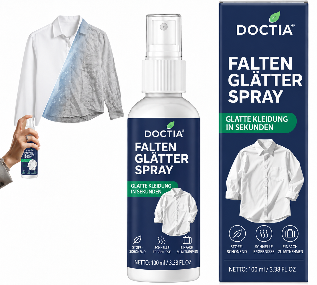 🔥 NEUHEIT | DOCTIA Faltenglätter-Spray – Glatte Kleidung in Sekundenschnelle